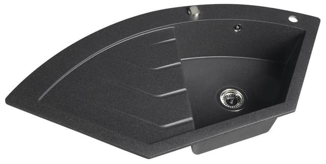 Zlewozmywak granitowy narożny jednokomorowy z ociekaczem, 114x57,5cm, czarny