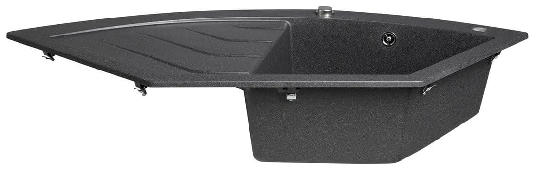 Zlewozmywak granitowy narożny jednokomorowy z ociekaczem, 114x57,5cm, czarny