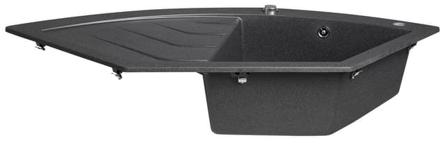 Zlewozmywak granitowy narożny jednokomorowy z ociekaczem, 114x57,5cm, czarny