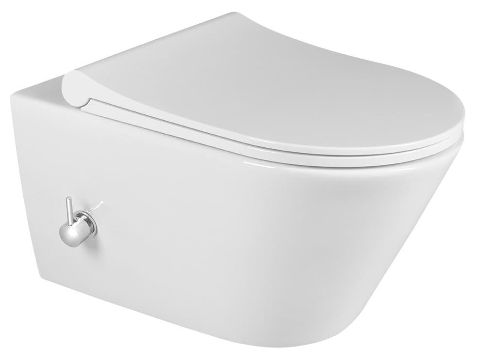 AVVA CLEANWASH WC wiszące, z prysznicem bidetowym i baterią, Rimless, 35,5x53cm, biały
