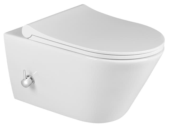 AVVA CLEANWASH WC wiszące, z prysznicem bidetowym i baterią, Rimless, 35,5x53cm, biały