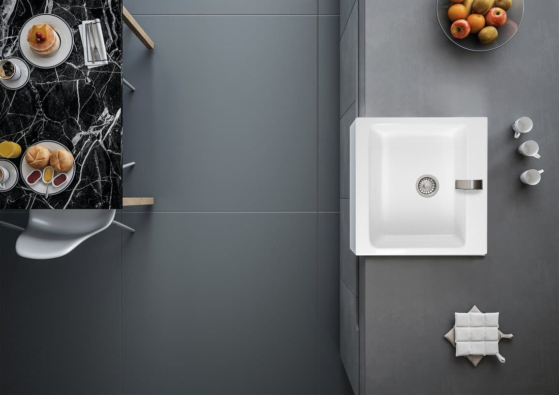 ARYA zlewozmywak ceramiczny z otworem na baterię 66x62cm, biały