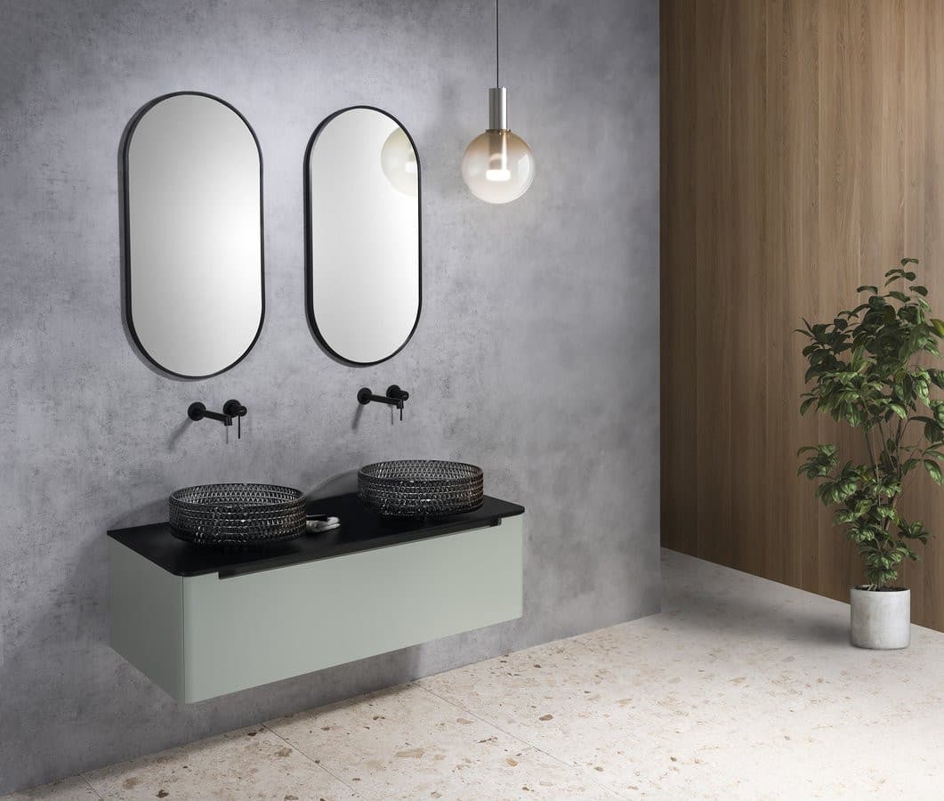 MARAGUA grawerowana szklana umywalka nablatowa Ø 39,5cm, czarny