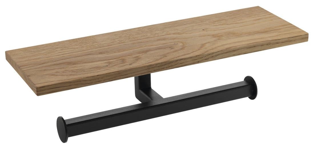 SKA podwójny wieszak na papier toaletowy z półką 30cm, czarny mat/dąb