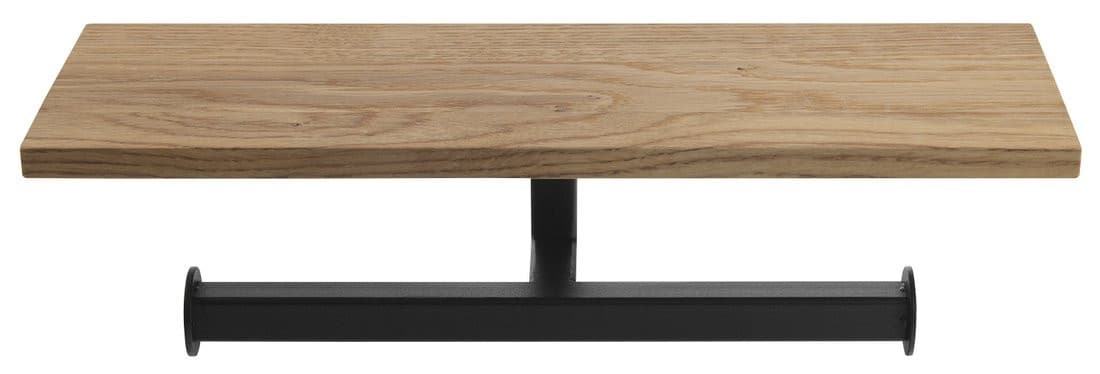 SKA podwójny wieszak na papier toaletowy z półką 30cm, czarny mat/dąb