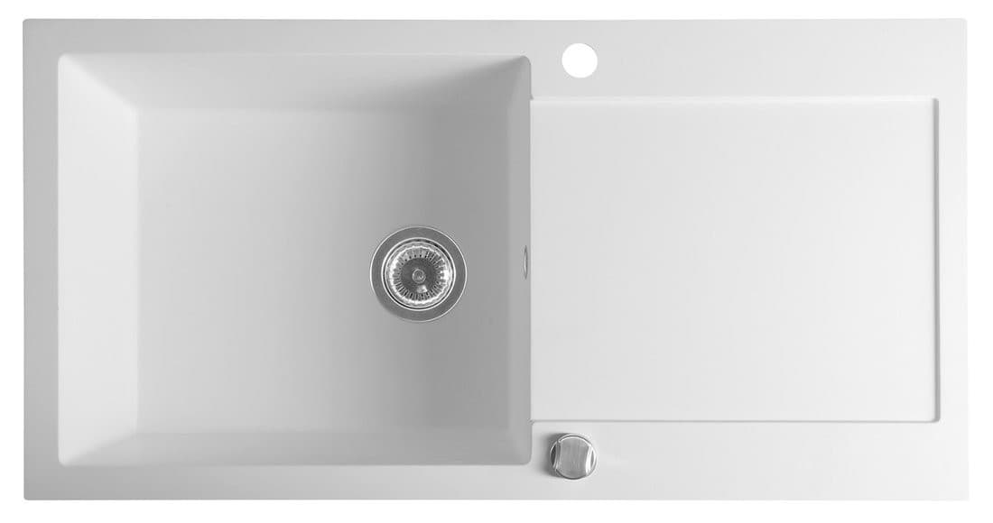 Zlewozmywak granitowy wpuszczany jednokomorowy z ociekaczem, 97x50cm, biały