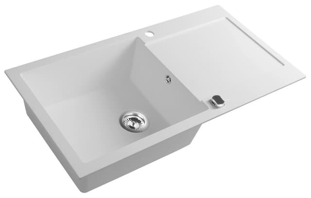 Zlewozmywak granitowy wpuszczany jednokomorowy z ociekaczem, 97x50cm, biały
