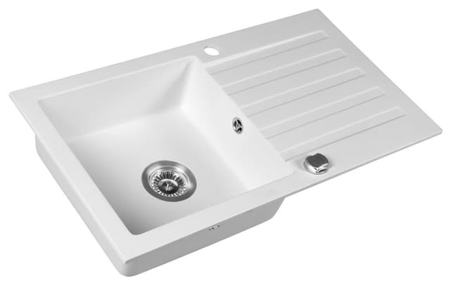 Zlewozmywak granitowy wpuszczany jednokomorowy z ociekaczem, 78x44cm, biały