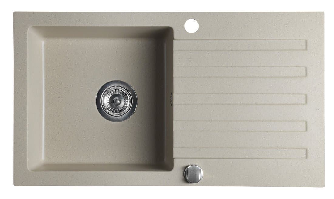 Zlewozmywak granitowy wpuszczany jednokomorowy z ociekaczem, 77x44cm, beżowy