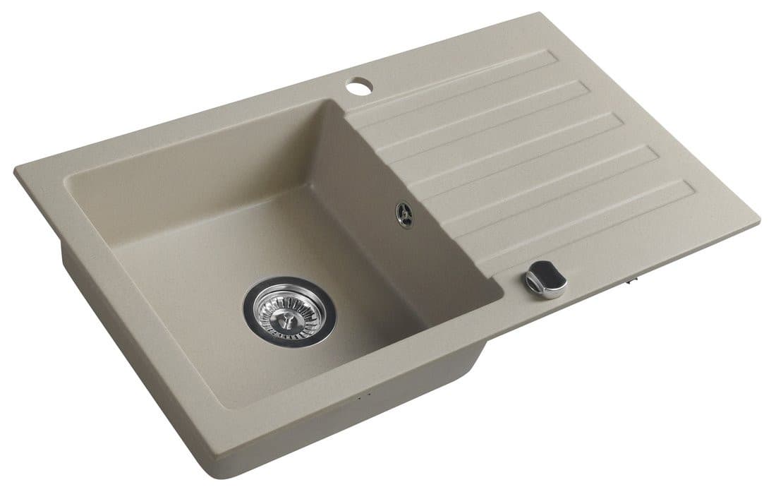 Zlewozmywak granitowy wpuszczany jednokomorowy z ociekaczem, 77x44cm, beżowy