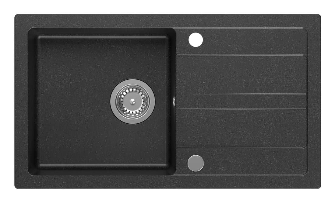 Zlewozmywak granitowy wpuszczany jednokomorowy z ociekaczem, 77x44cm, czarny