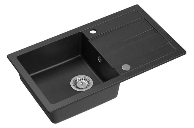 Zlewozmywak granitowy wpuszczany jednokomorowy z ociekaczem, 77x44cm, czarny