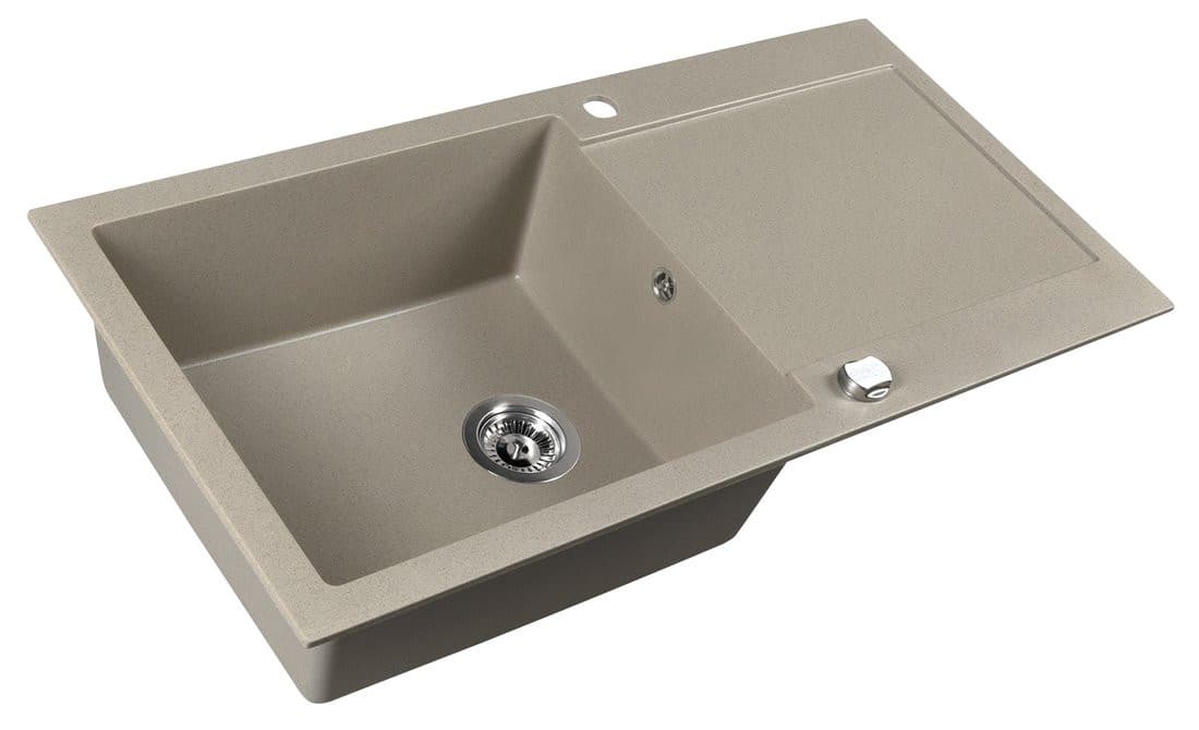 Zlewozmywak granitowy wpuszczany jednokomorowy z ociekaczem, 97x50cm, beżowy