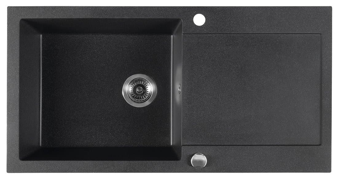 Zlewozmywak granitowy wpuszczany jednokomorowy z ociekaczem, 97x50cm, czarny