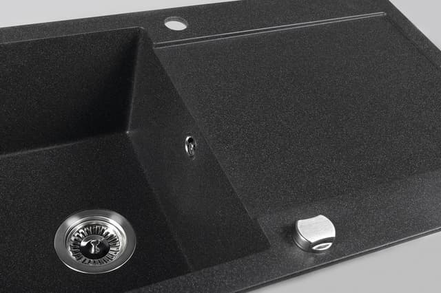 Zlewozmywak granitowy wpuszczany jednokomorowy z ociekaczem, 97x50cm, czarny