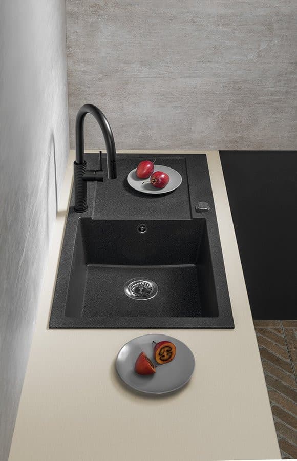 Zlewozmywak granitowy wpuszczany jednokomorowy z ociekaczem, 97x50cm, czarny