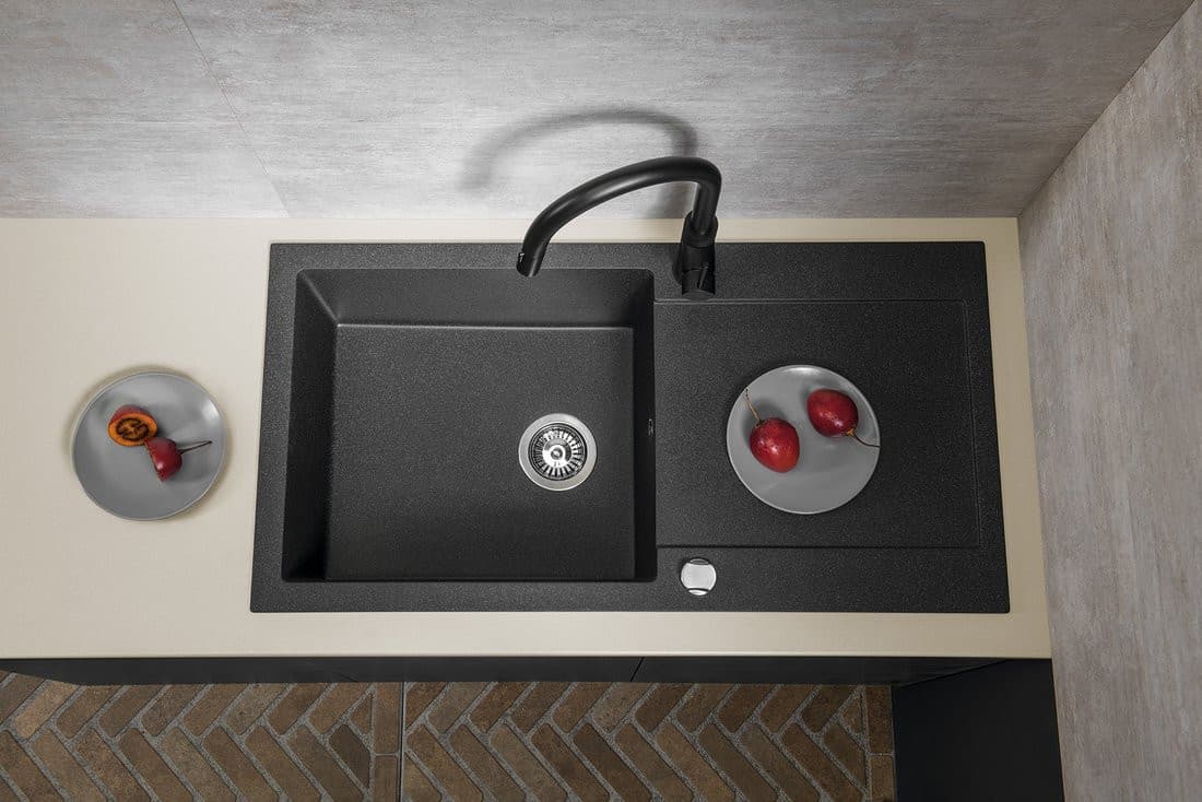 Zlewozmywak granitowy wpuszczany jednokomorowy z ociekaczem, 97x50cm, czarny