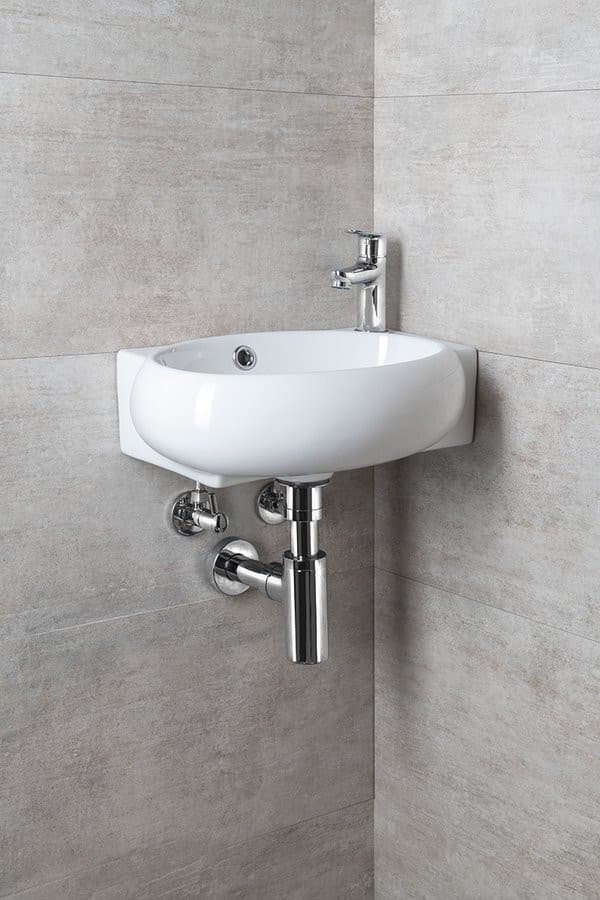 RIBERA umywalka ceramiczna narożna 43x28,5 cm, otwór na baterię po prawej strony