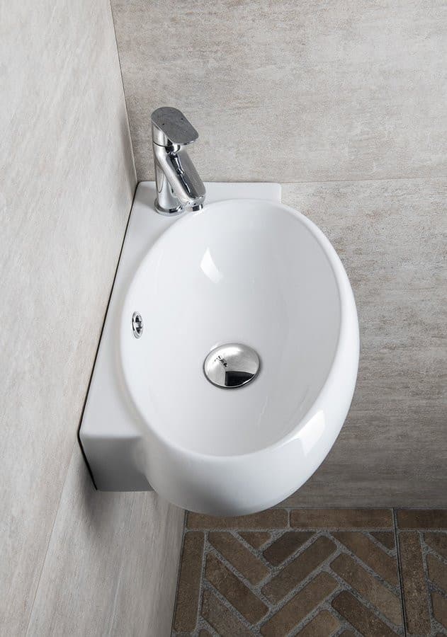 RIBERA umywalka ceramiczna narożna 43x28,5 cm, otwór na baterię po prawej strony