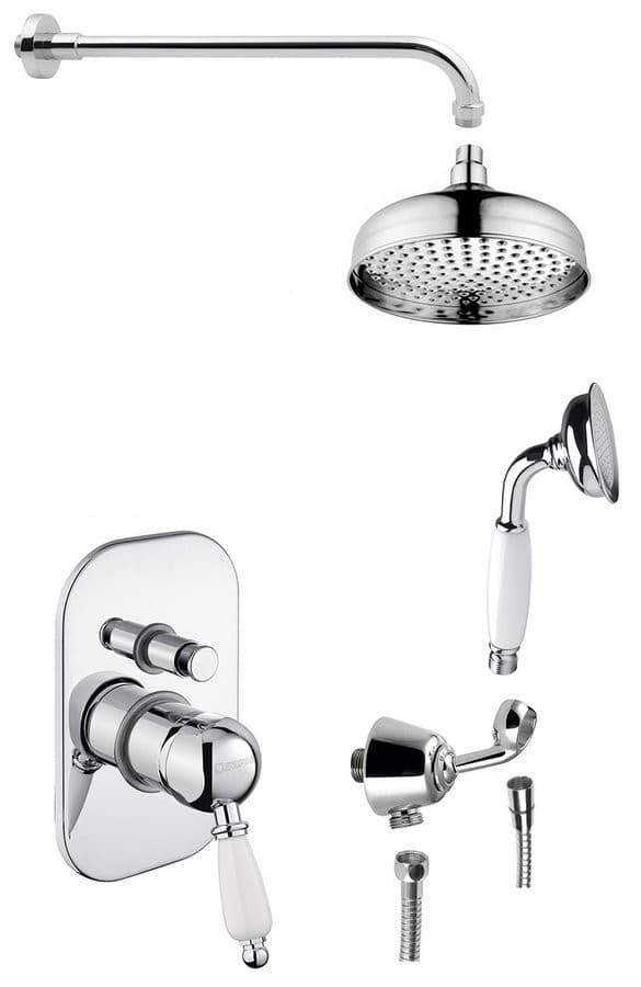 KIRKÉ WHITE zestaw prysznicowy z baterią podtynkową, 2 wyjścia, uchwyt biały, chrom
