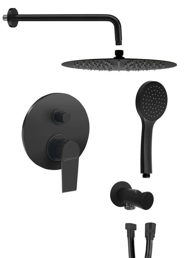 KAI zestaw prysznicowy podtynkowy z baterią podtynkową, 2 wyjścia, czarny
