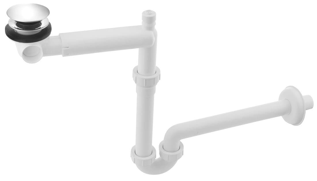 URBINO syfon umywalkowy oszczędzający miejsce, korek klik-klak, 5/4", odpływ 32mm, biały