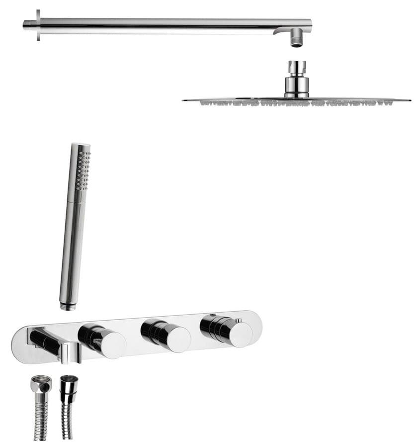 Zestaw prysznicowy z baterią termostatyczną z uchwytem rączki prysznicowej, 2 funkcyjny, deszczownia okrągła, chrom