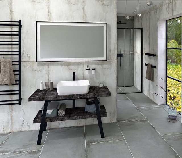 TWIGA konsola pod umywalkę 110x72x50 cm, czarny mat/kamień łupany