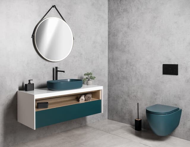 ORBITER okrągłe lustro z oświetleniem LED ze skórzanym paskiem, ø 70cm, czarny mat