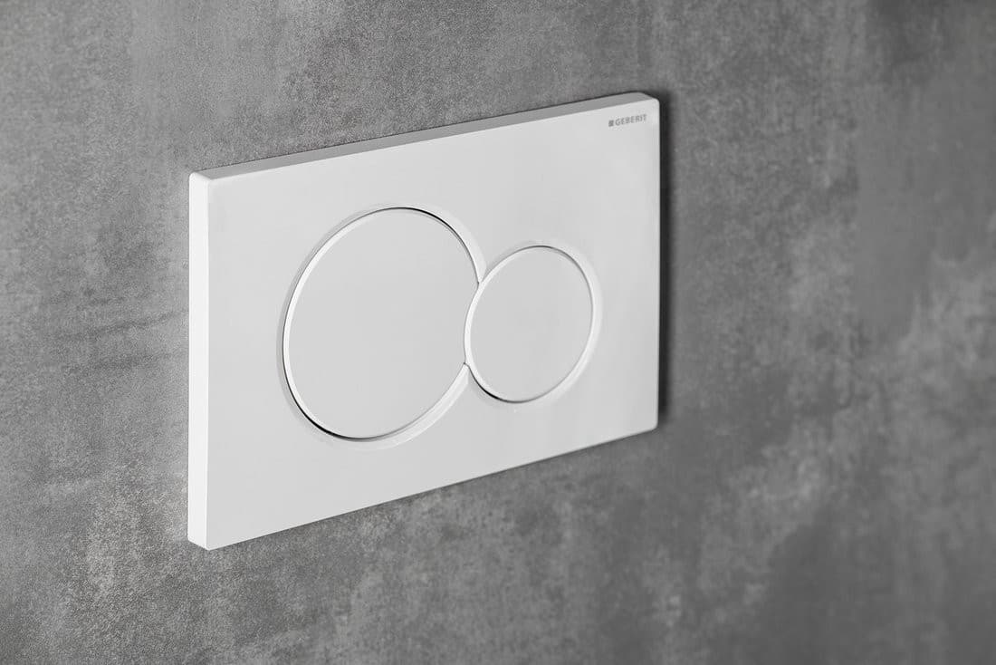 WC wisząca Nera z podtynkową spłuczką z płyt gipsowo-kartonowych i przyciskiem Geberit, biała