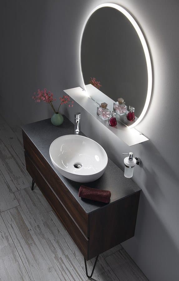 VISO okrągłe lustro z oświetleniem LED, ø 70cm, półką, biały mat