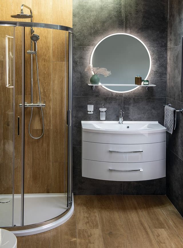 VISO okrągłe lustro z oświetleniem LED, ø 80cm, półką, biały mat