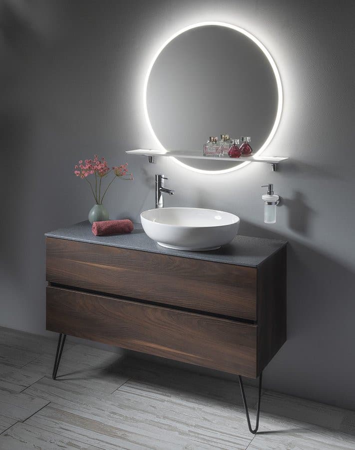 VISO okrągłe lustro z oświetleniem LED, ø 80cm, półką, biały mat