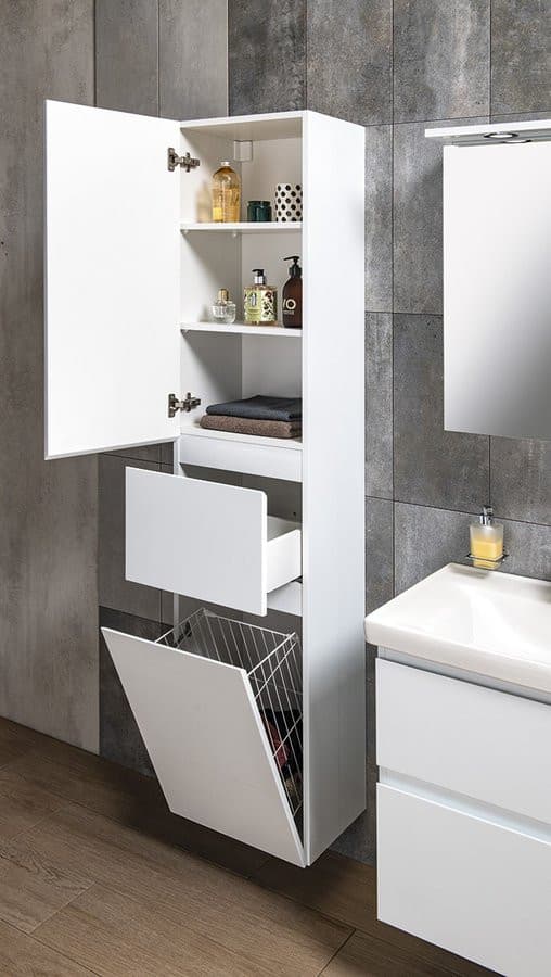 ALTAIR słupek wysoki z koszem na bieliznę 40x184x31cm, lewy, biały