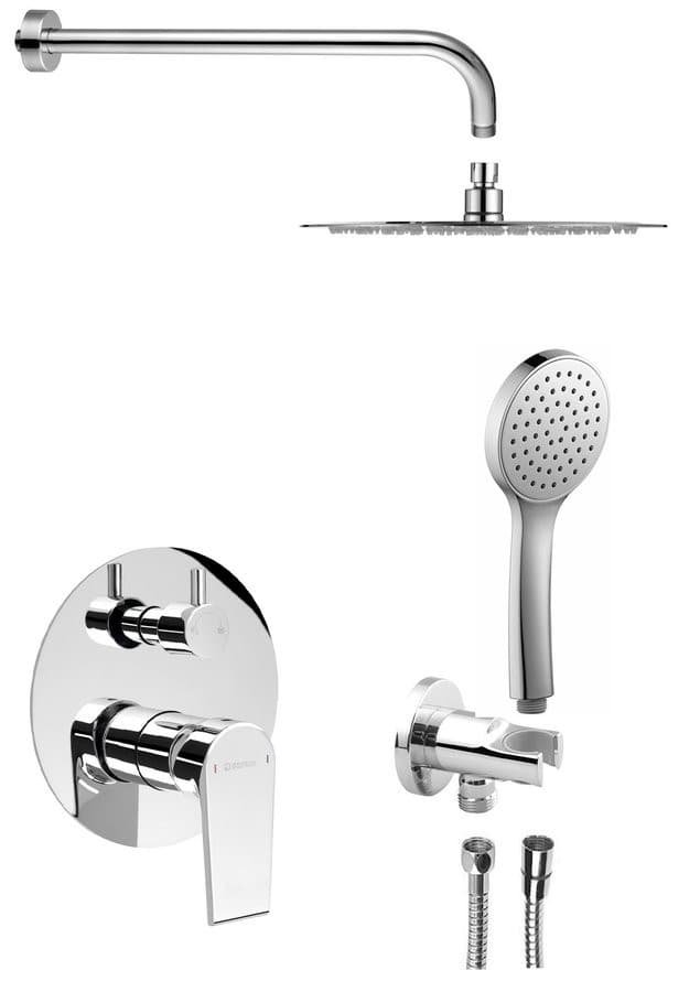 KAI zestaw prysznicowy podtynkowy z baterią podtynkową, obrotowy przełącznik, 2 wyjścia, chrom