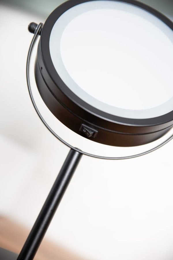 DAISY lusterko kosmetyczne stojące LED, średnica 150mm, dwustronne, czarny