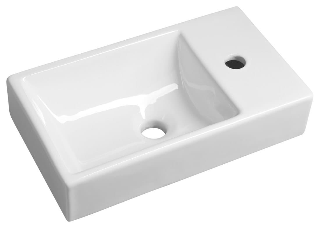 MINOS umywalka ceramiczna 45x26cm, bateria z prawej strony, biała