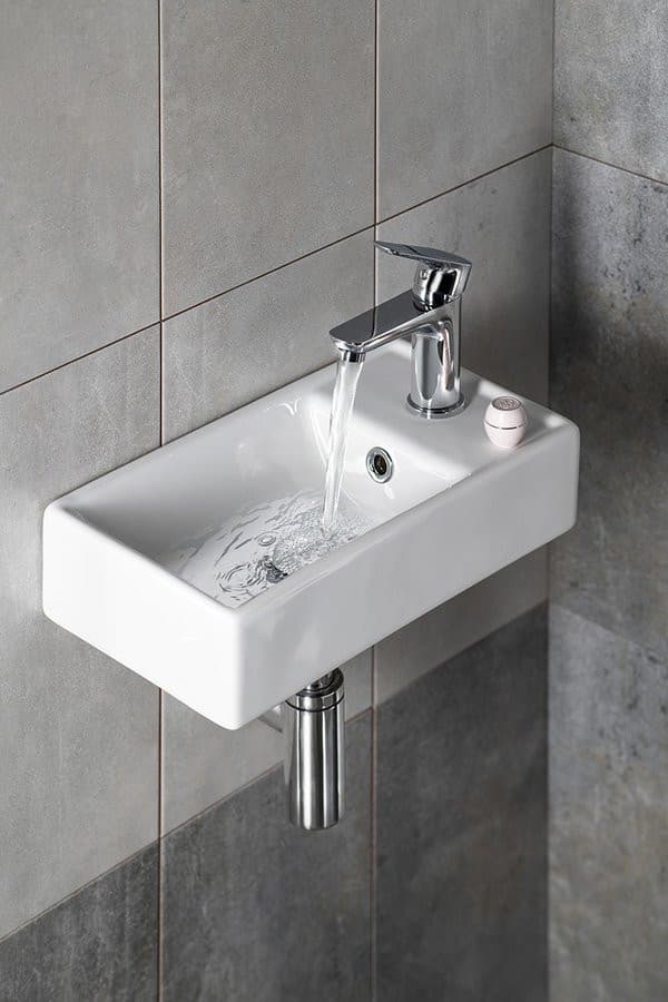 MINOS Umywalka ceramiczna 40x22cm, bateria z prawej strony, biała