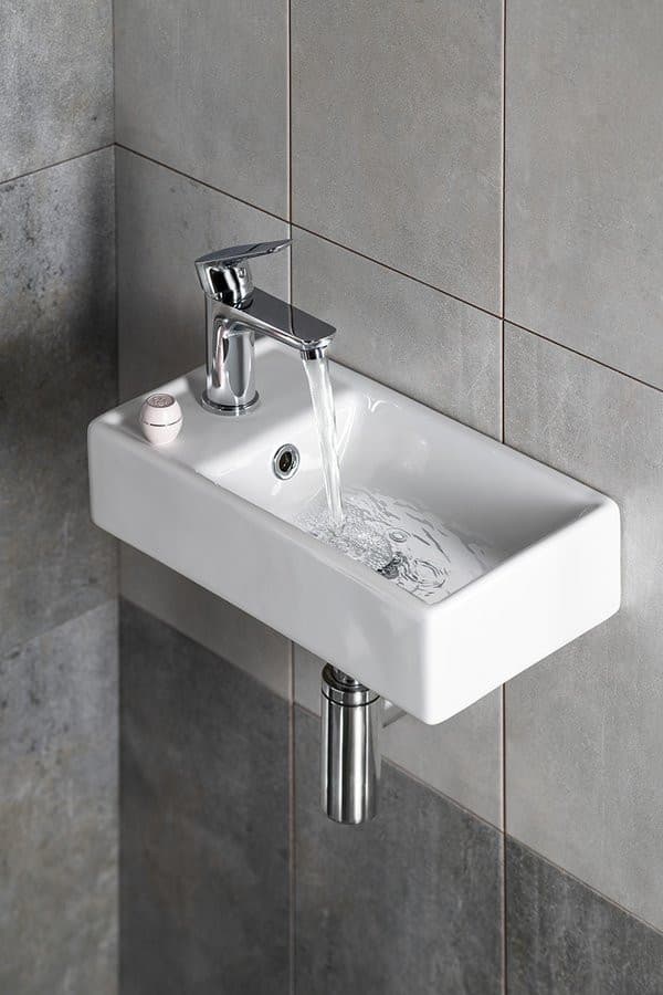 MINOS umywalka ceramiczna 40x22cm, bateria z lewej strony, biała