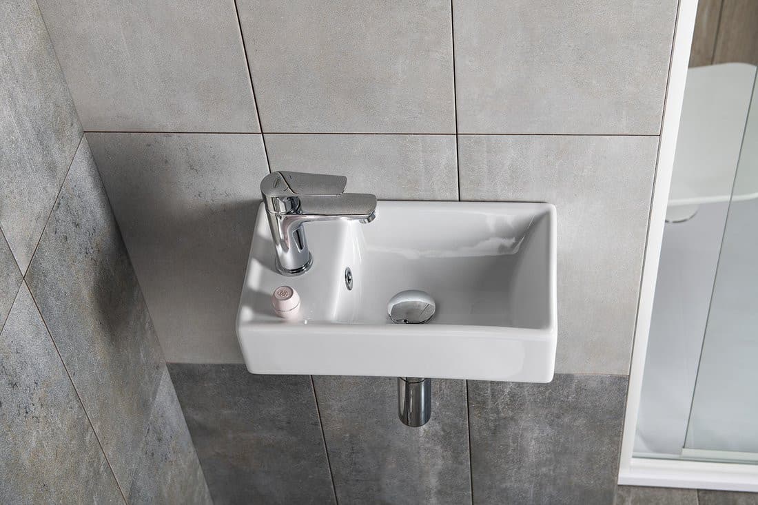 MINOS umywalka ceramiczna 40x22cm, bateria z lewej strony, biała