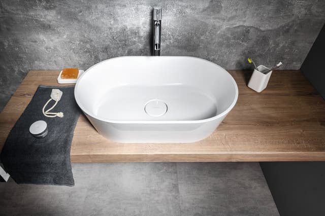 GERANO umywalka kompozytowa nablatowa z pokrywą odpływu 60x38cm, biały