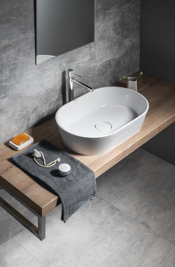 GERANO umywalka kompozytowa nablatowa z pokrywą odpływu 60x38cm, biały