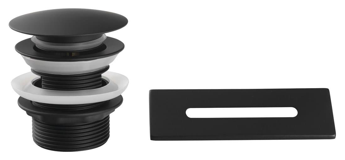 SET maskownica przelewu, odpływ wannowy 6/4", klik-klak, czarny mat