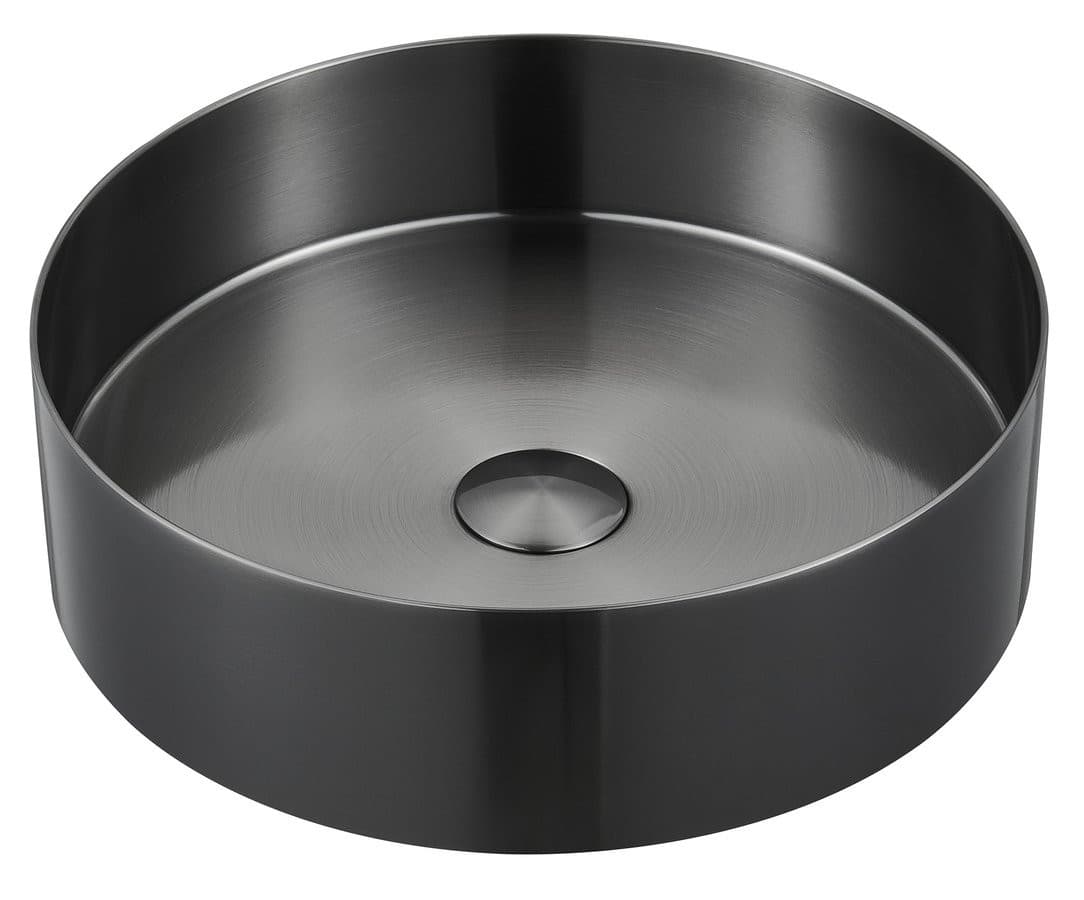AURUM umywalka ze stali nierdzewnej, średnica 38cm, z korkiem, gun metal