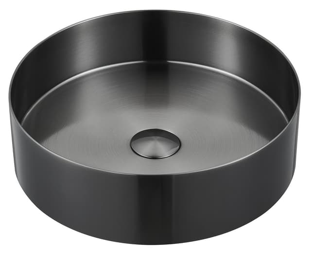 AURUM umywalka ze stali nierdzewnej, średnica 38cm, z korkiem, gun metal