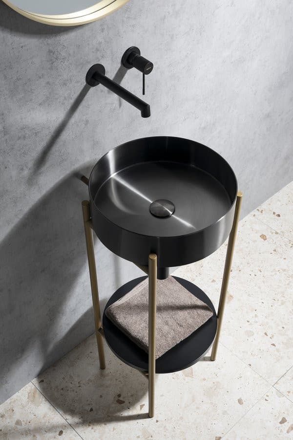 AURUM umywalka ze stali nierdzewnej, średnica 38cm, z korkiem, gun metal