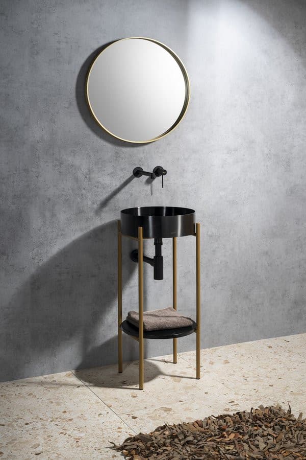 AURUM umywalka ze stali nierdzewnej, średnica 38cm, z korkiem, gun metal