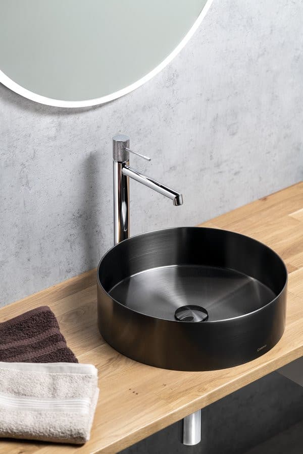 AURUM umywalka ze stali nierdzewnej, średnica 38cm, z korkiem, gun metal