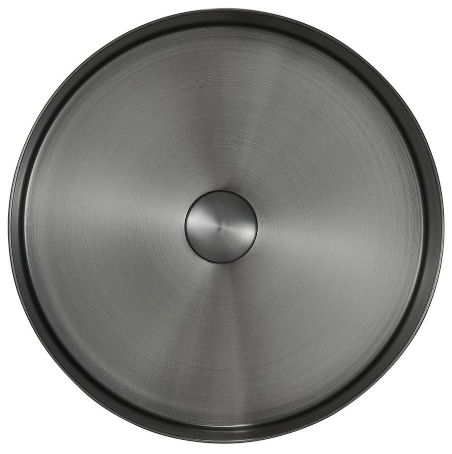 AURUM umywalka ze stali nierdzewnej, średnica 38cm, z korkiem, gun metal