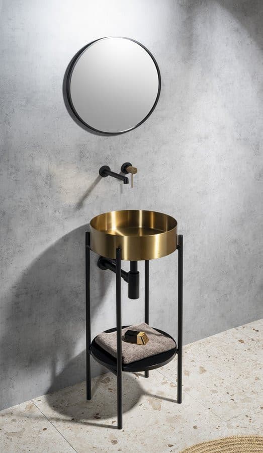 AURUM umywalka ze stali nierdzewnej, średnica 38cm, z korkiem, złoto mat